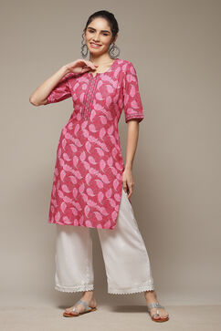 Pink LIVA Straight Kurta image number 0